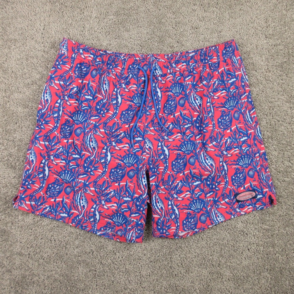 Vineyard Vines Swim Trunks Mens XL Red Blue Graphic Shorts Bathing Suit Beach